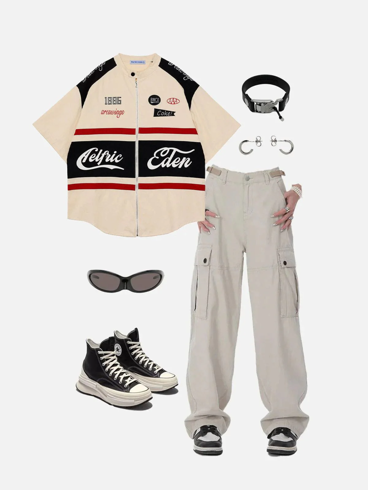 Aelfric Eden Zipper Stitching Racing Short Sleeve Shirt