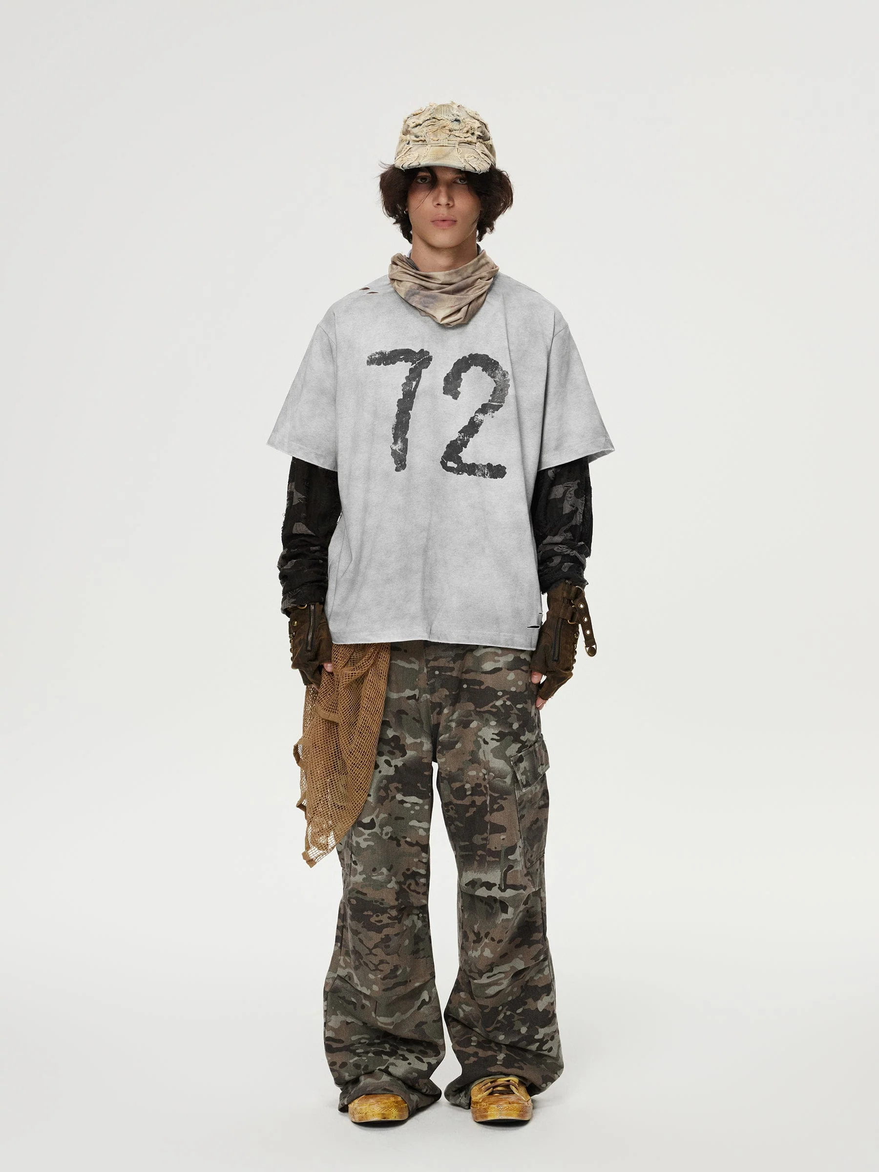 Aelfric Eden Camouflage Distressed Long Sleeve Tee
