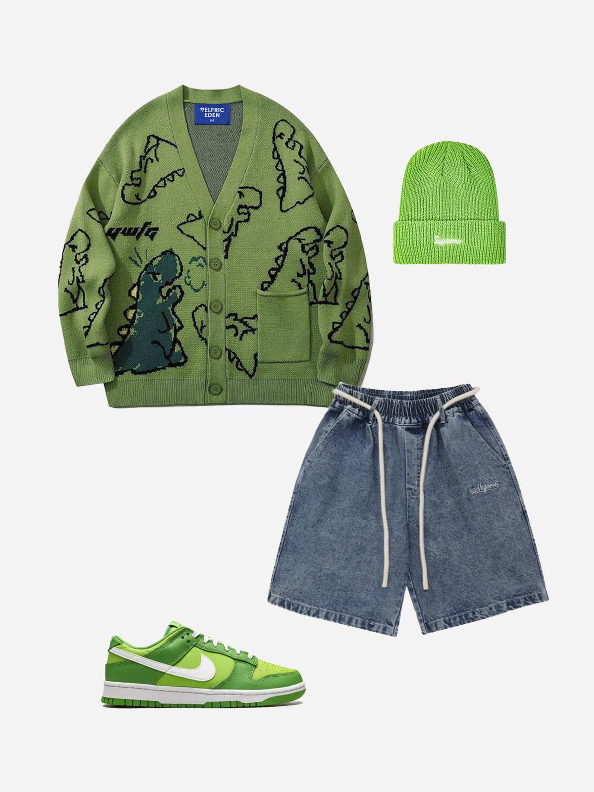 Aelfric Eden Dinosaur Cartoon Pattern Knit Cardigan