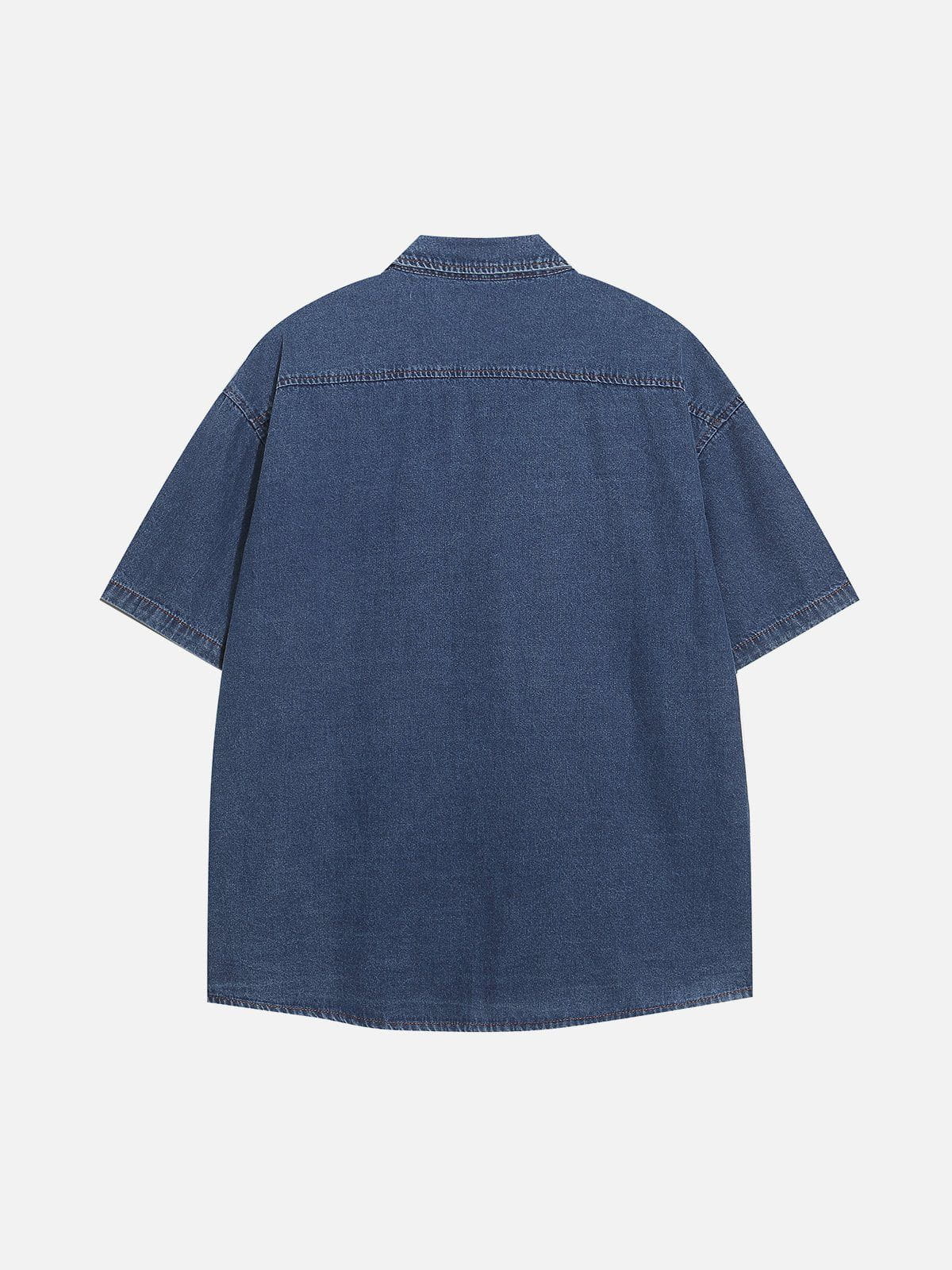 Aelfric Eden Embroidery Cat Denim Short Sleeve Shirt