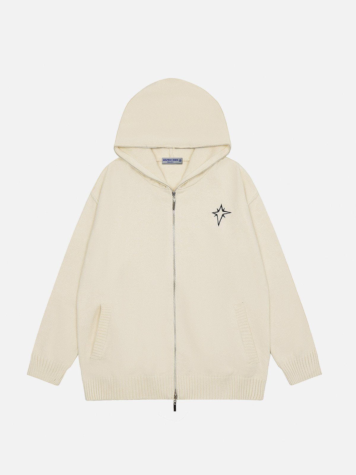 Aelfric Eden Long ZIP UP Star Embroidery Knit Hoodie
