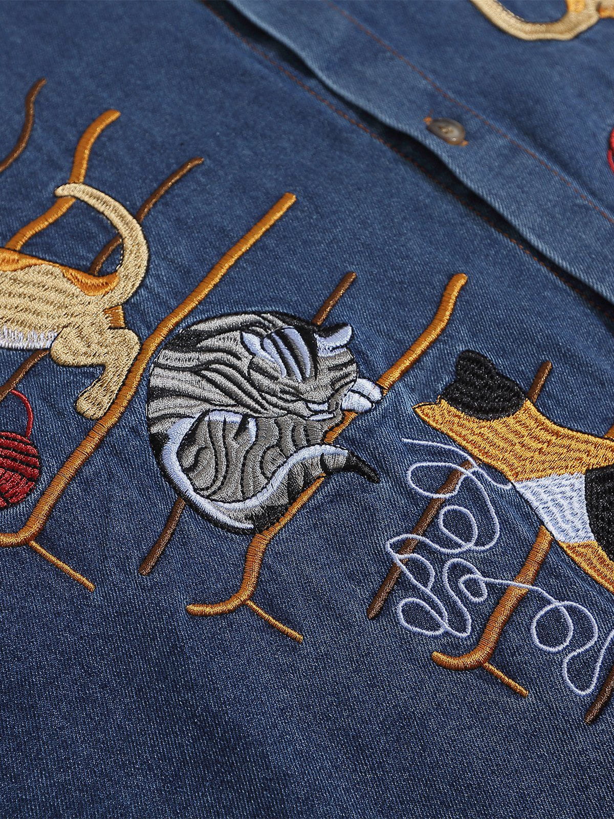 Aelfric Eden Embroidery Cat Denim Short Sleeve Shirt