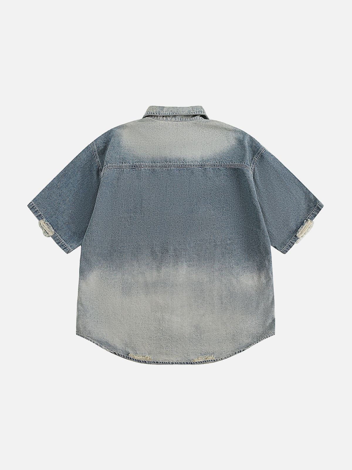 Aelfric Eden Flower Embroidery Denim Short Sleeve Shirt