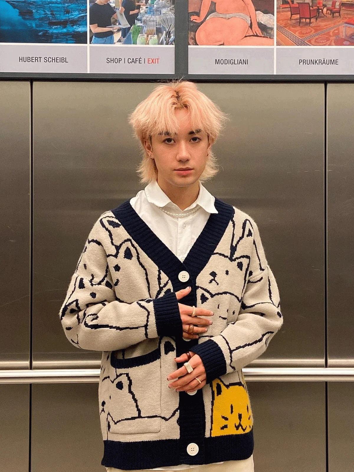 Aelfric Eden Cartoon Cat Print Knit Cardigan