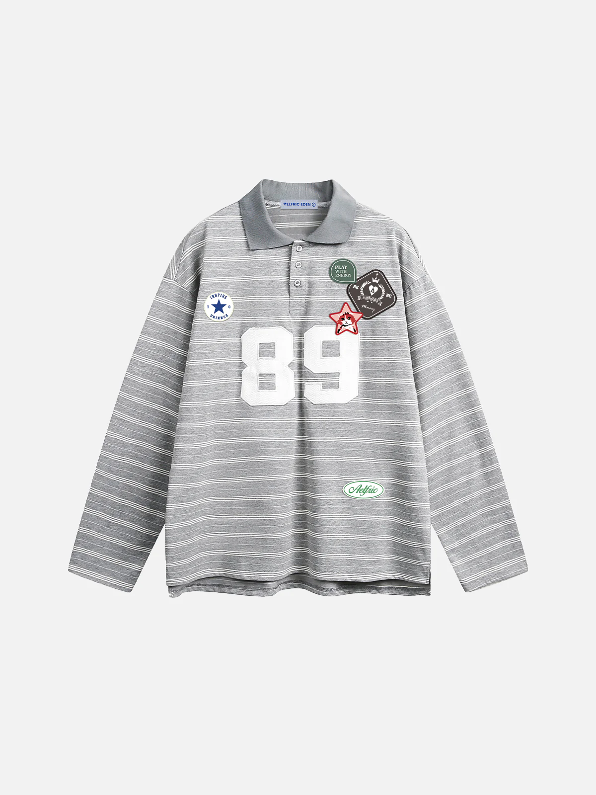 Aelfric Eden  Applique Embroidery Polo Long Sleeve Tee