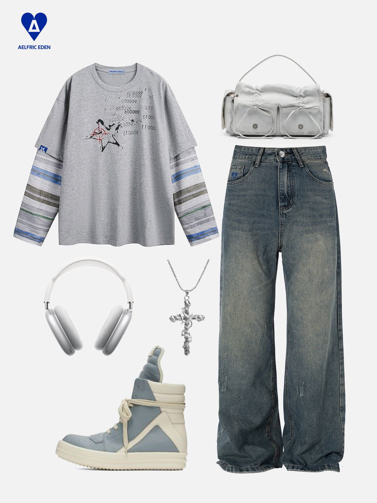 Aelfric Eden Blurring Print Two Layer Long Sleeve Tee