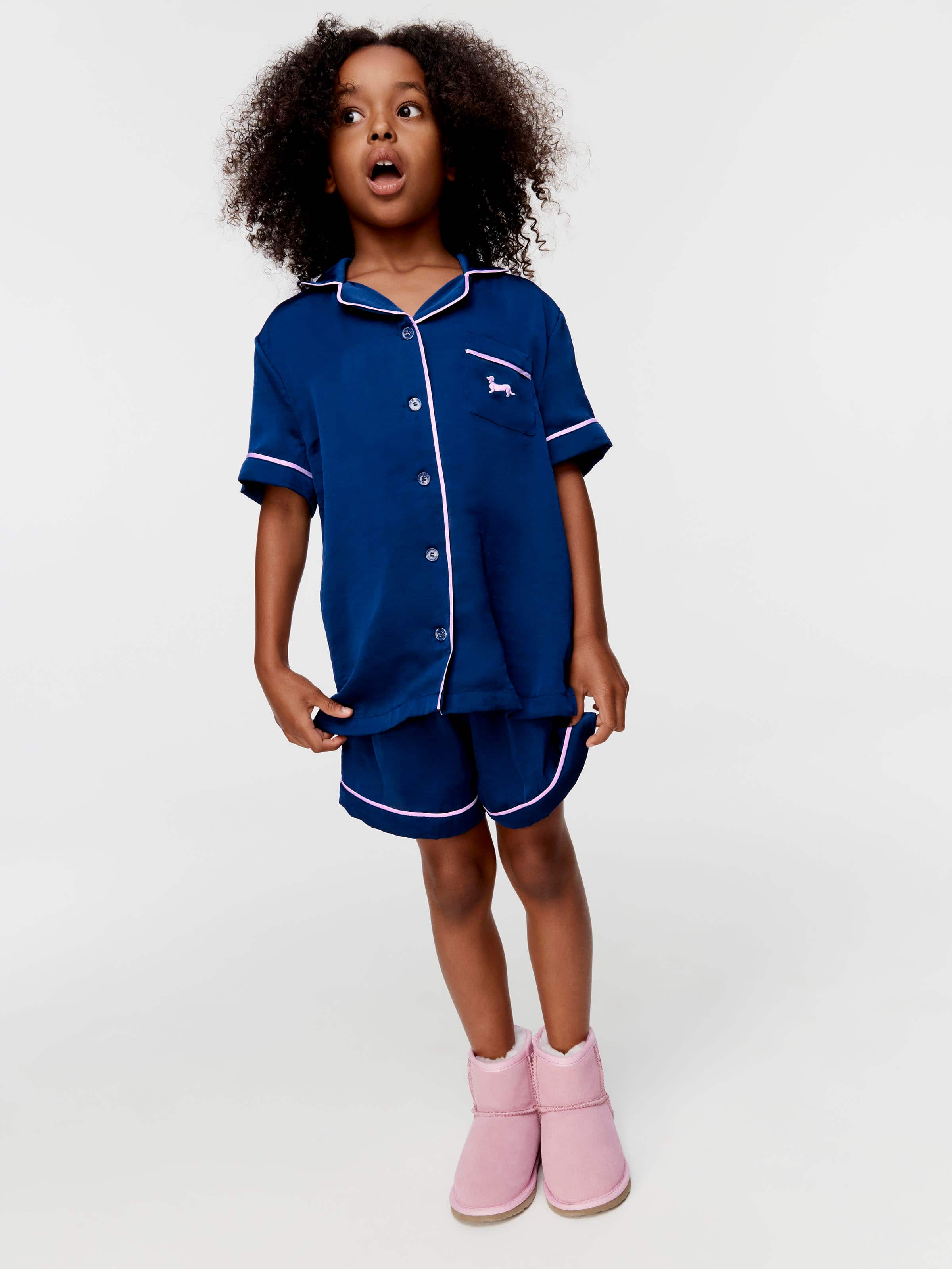 Girls Navy Chic Satin Pj Set