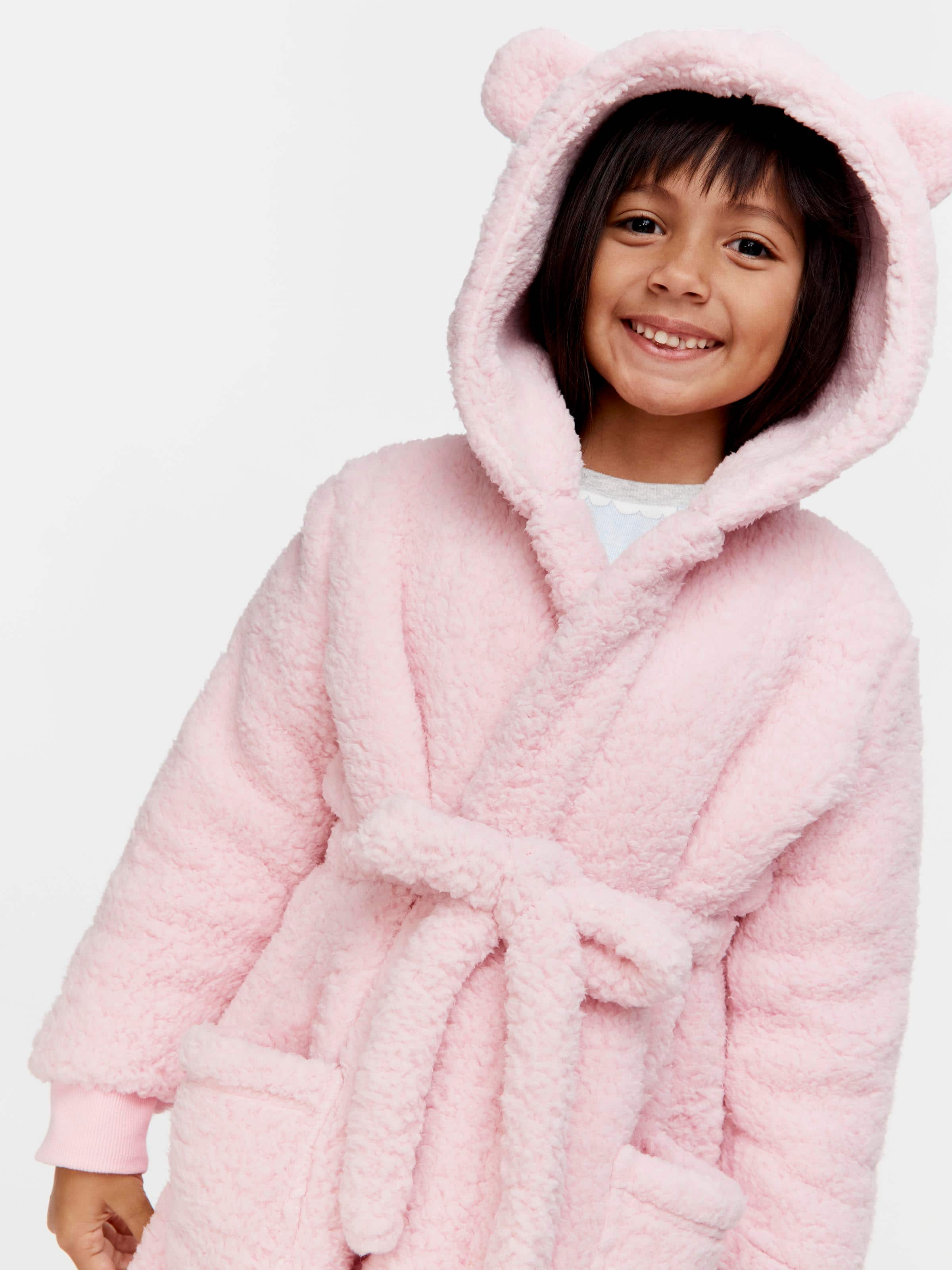 Jnr Girls Pink Teddy Fleece Gown