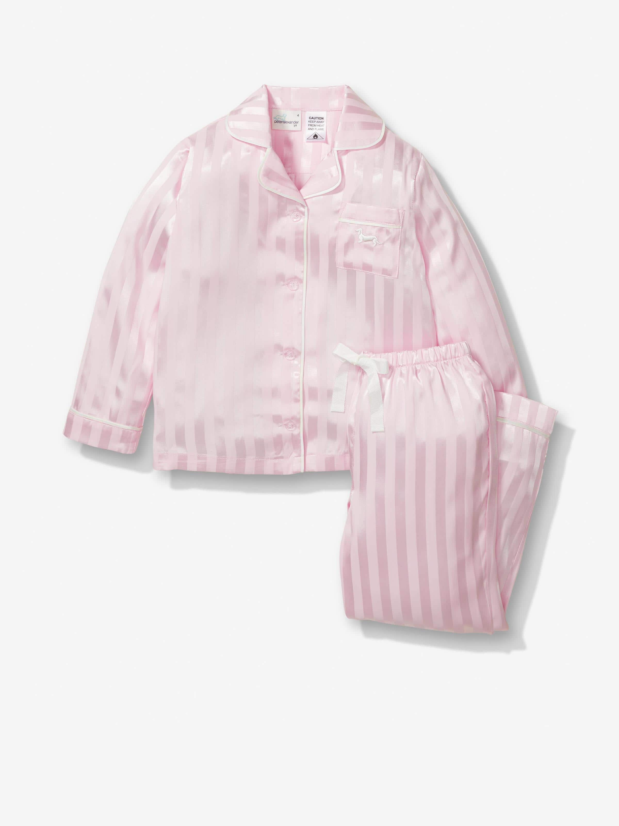 Jnr Girls Pink Stripe Poly Satin Pj Set