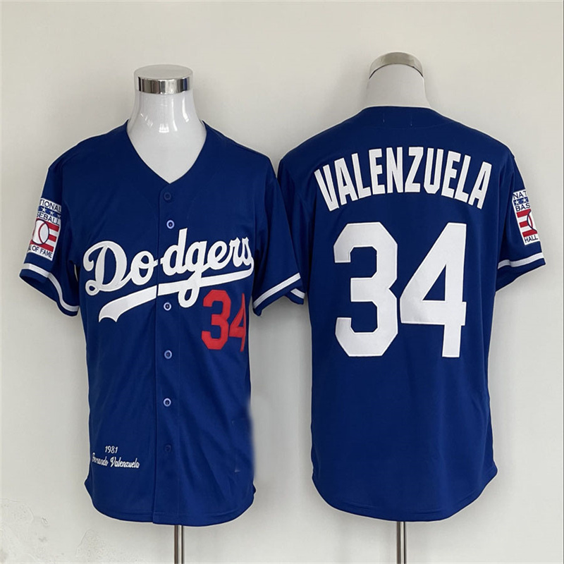 Los Angeles Dodgers #34 Fernando Valenzuela Blue retro Baseball Jerseys ...