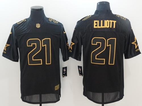 Cowboys #21 Ezekiel Elliott Black Stitched Elite Pro Line Gold Collection Jersey