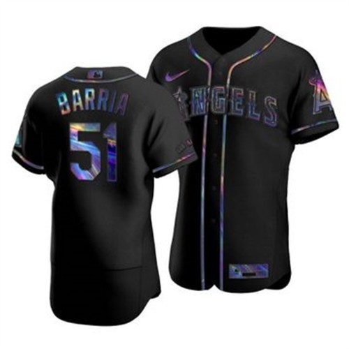 Los Angeles Angels #51 Jaime Barria Iridescent Holographic Collection Jersey - Black