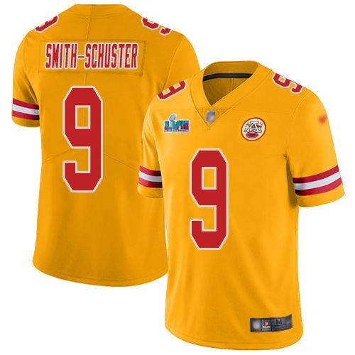 Chiefs #9 JuJu Smith-Schuster Gold Super Bowl LVII Patch Stitched Limited Inverted Legend Jersey