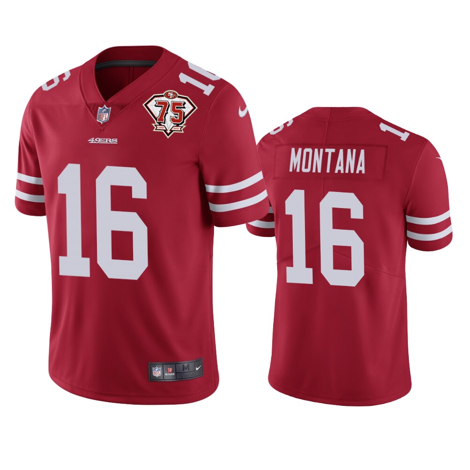 49ers #16 Joe Montana Red 75th Anniversary Stitched Vapor Untouchable Limited Jersey
