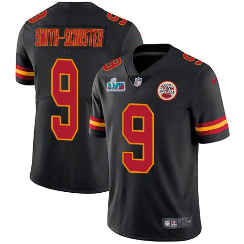 Chiefs #9 JuJu Smith-Schuster Black Super Bowl LVII Patch Stitched Limited Rush Jersey