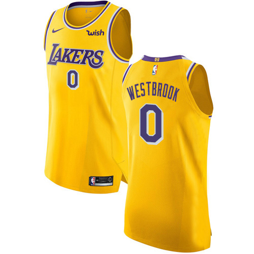 Los Angeles Lakers #0 Russell Westbrook Gold Authentic Icon Edition Jersey