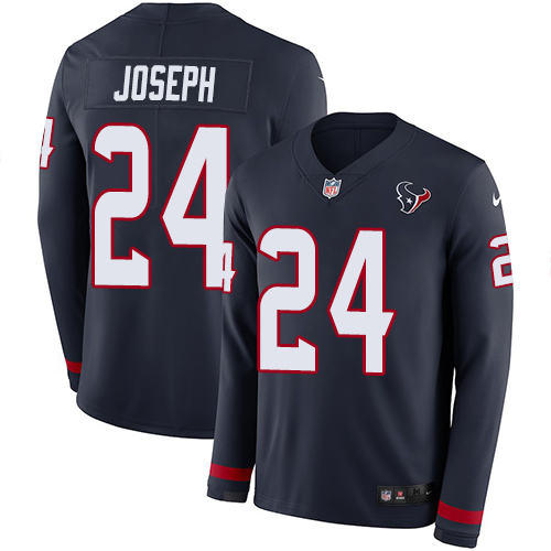 Houston Texans #24 Johnathan Joseph Navy Blue Team Color Stitched Limited Therma Long Sleeve Jersey