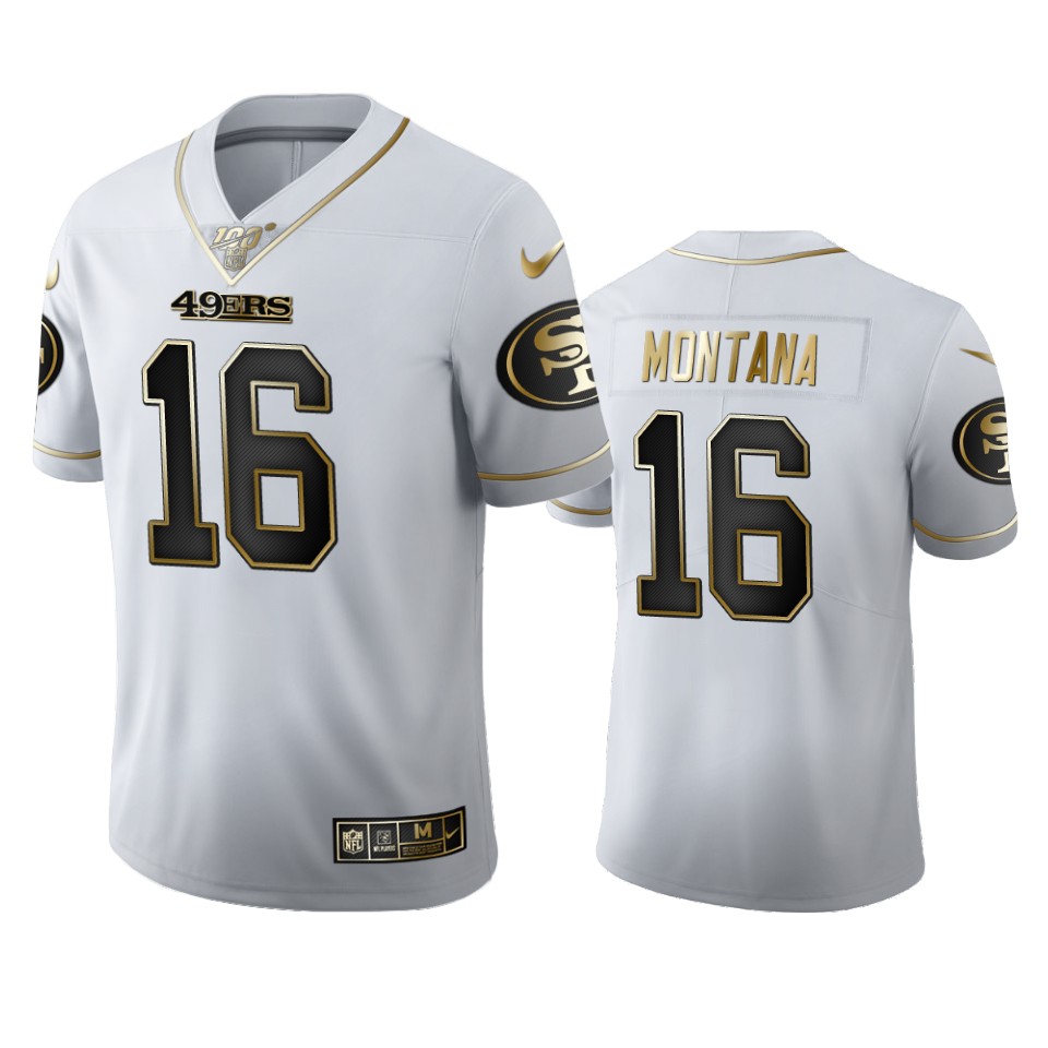 San Francisco 49ers #16 Joe Montana White Golden Edition Vapor Limited 100 Jersey