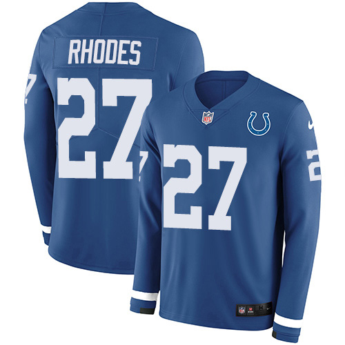 Indianapolis Colts #27 Xavier Rhodes Royal Blue Team Color Stitched Limited Therma Long Sleeve Jersey