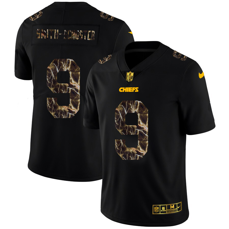 Kansas City Chiefs #9 JuJu Smith-Schuster Black Flocked Lightning Vapor Limited Jersey