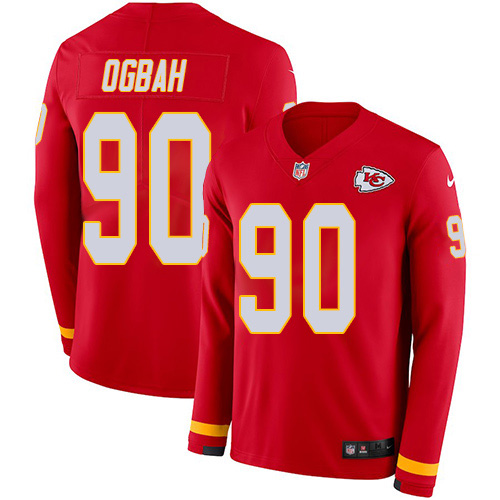 Kansas City Chiefs #90 Emmanuel Ogbah Red Team Color Stitched Limited Therma Long Sleeve Jersey