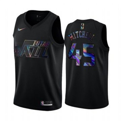 Utah Jazz #45 Donovan Mitchell Iridescent Holographic Collection Jersey - Black