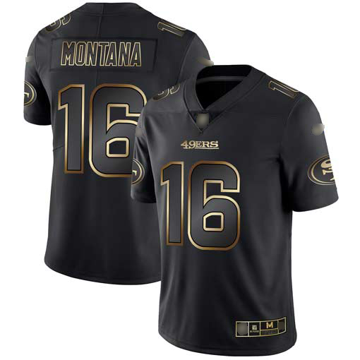 49ers #16 Joe Montana Black/Gold Stitched Vapor Untouchable Limited Jersey