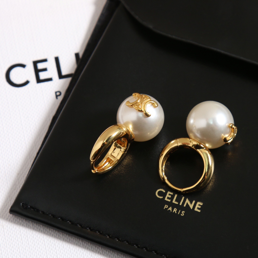 Celine Triomphe Pearl Stud Earrings
