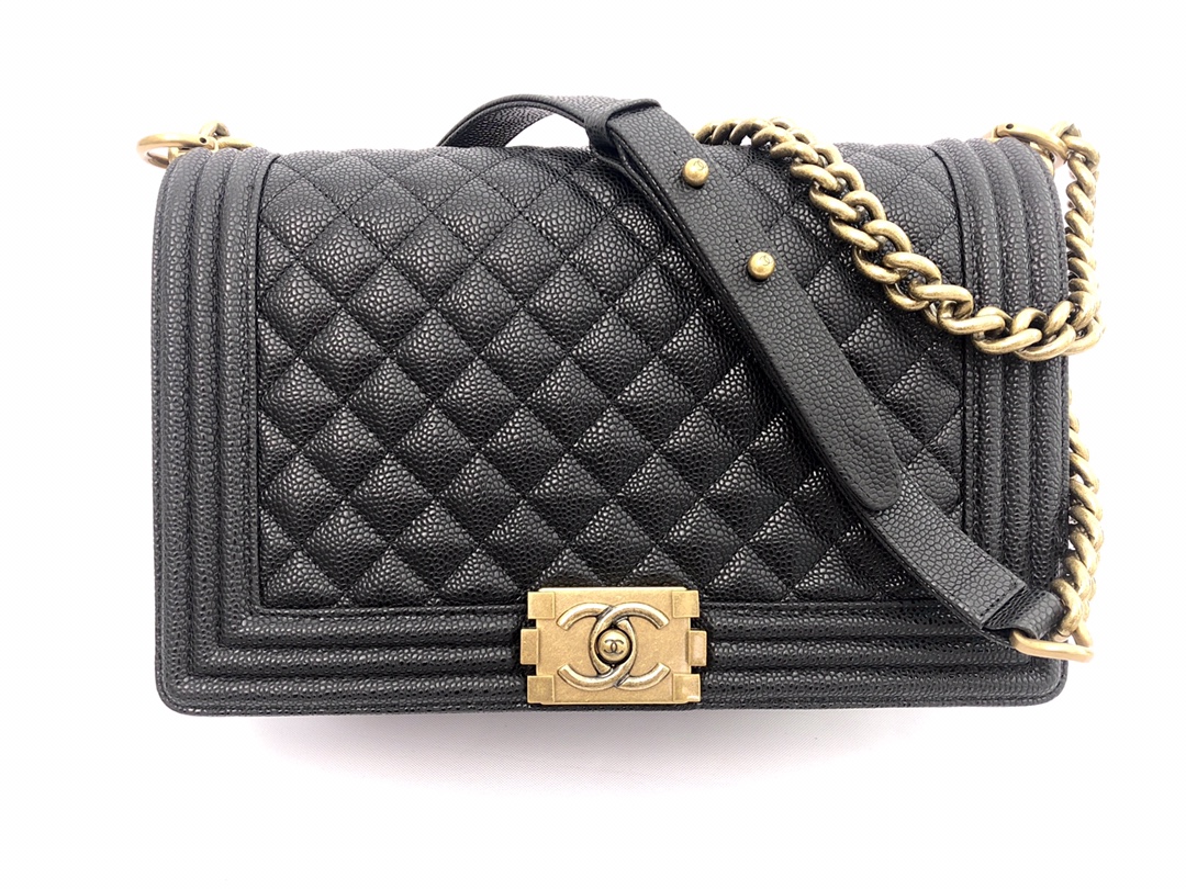 Ch*nel Boy Bag Caviar Leather With Gold Hardware(28CM)