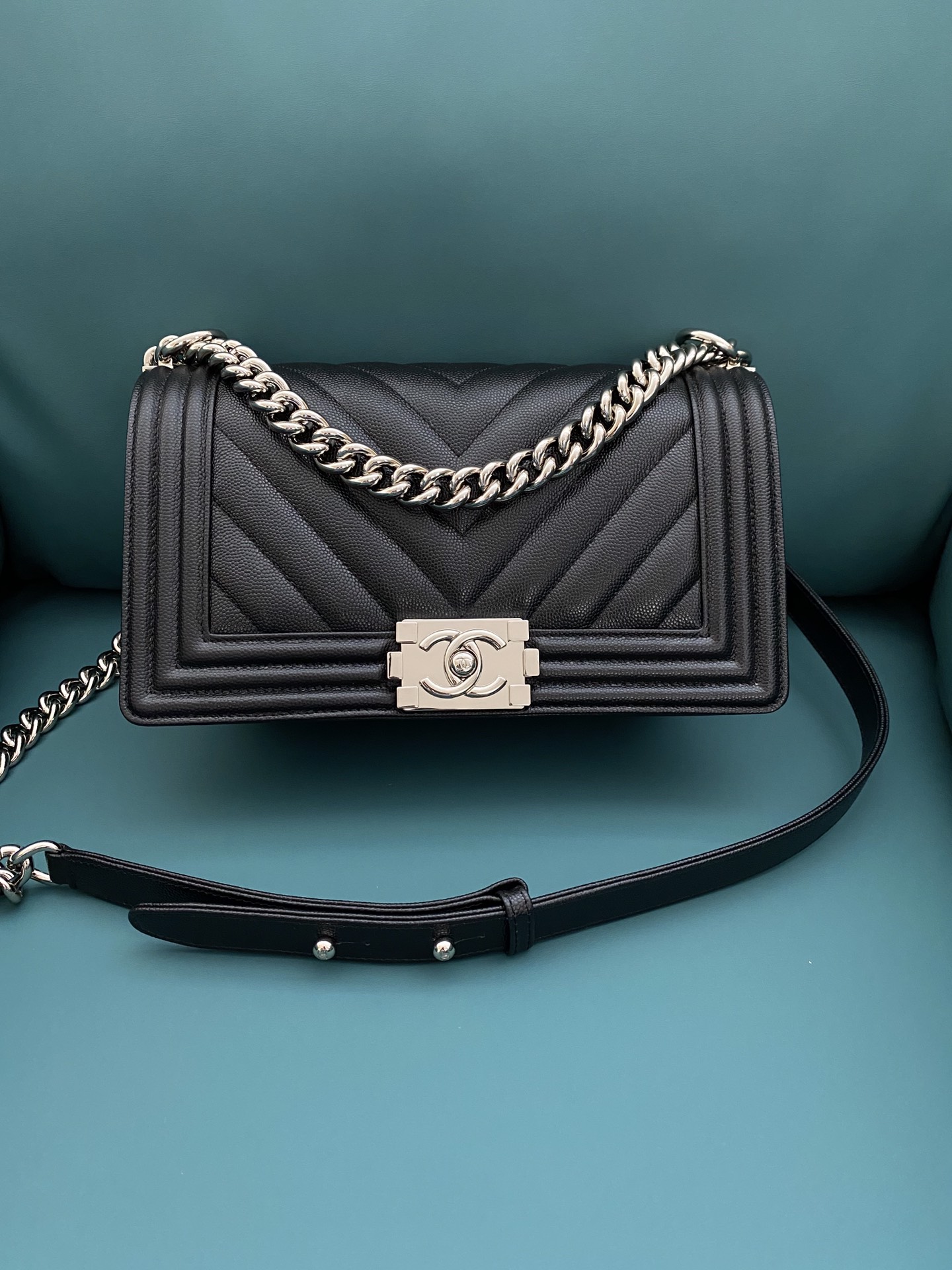 Ch*nel Boy Bag With Light Silver Hardware(15×25×9CM)