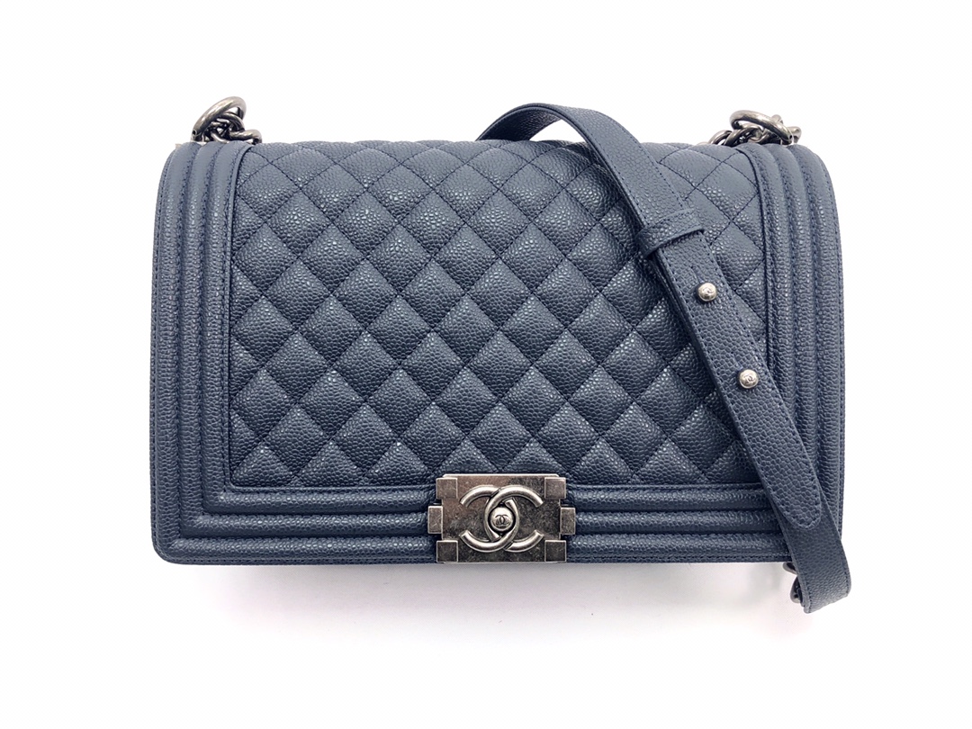 Ch*nel Boy Bag Caviar Leather With Silver Hardware(28CM)