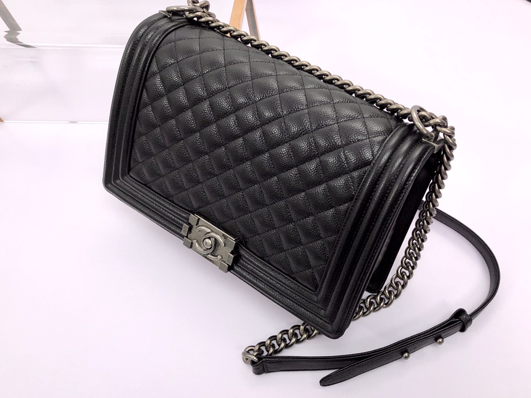 Ch*nel Boy Bag Caviar Leather With Silver Hardware(28CM)