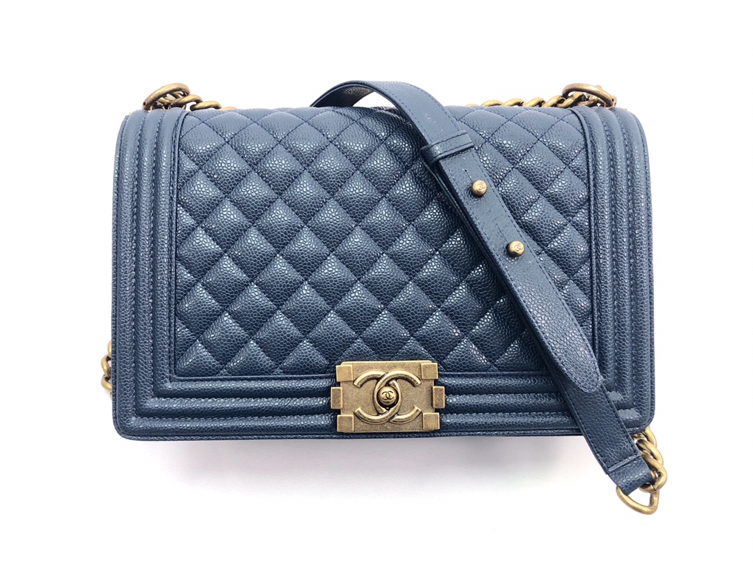 Ch*nel Boy Bag Caviar Leather With Gold Hardware(28CM)