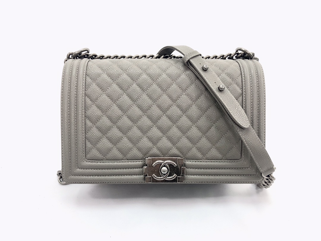 Ch*nel Boy Bag Caviar Leather With Silver Hardware(28CM)