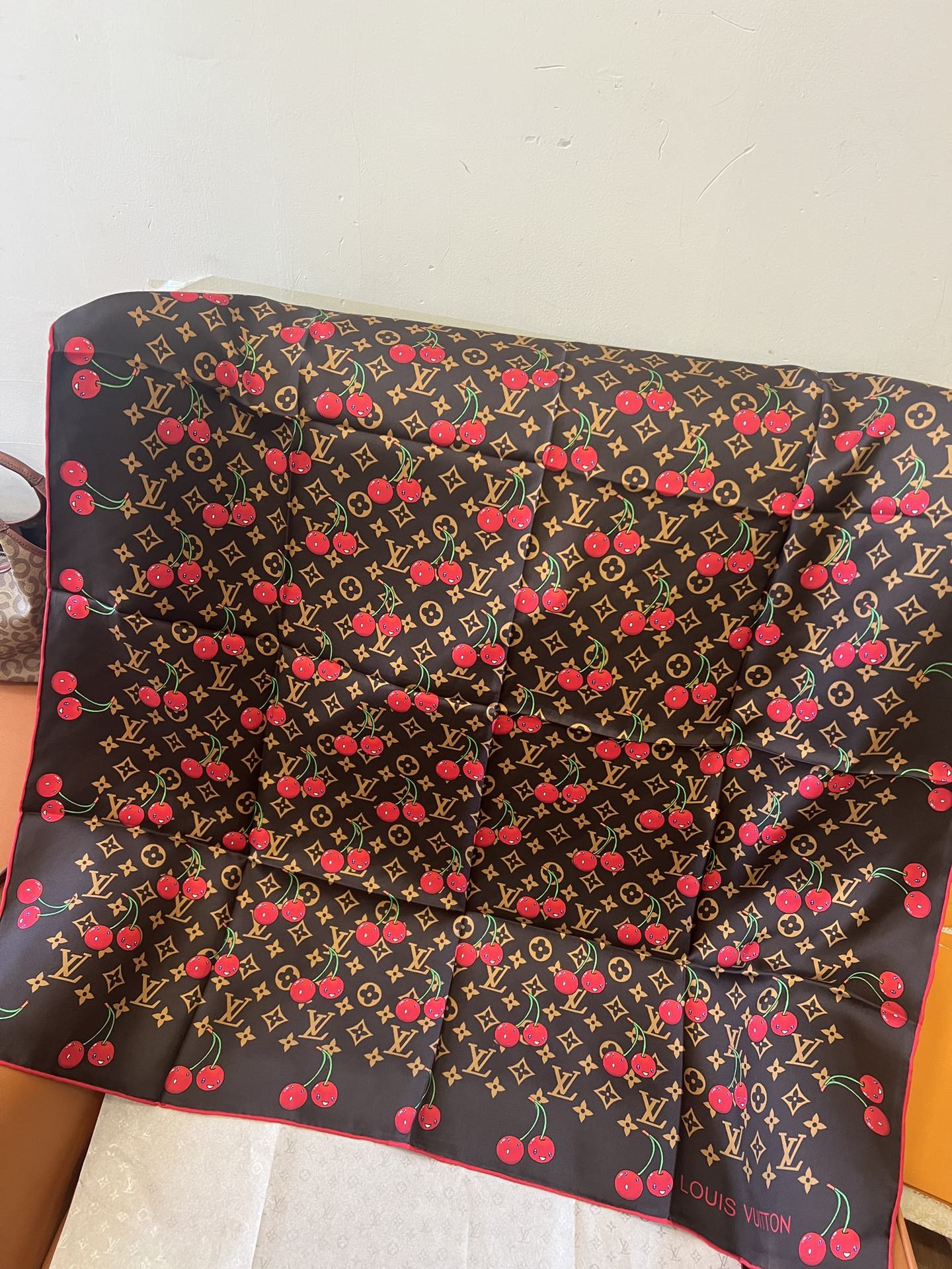 Lv xTM Cerise Silk Square Scarf