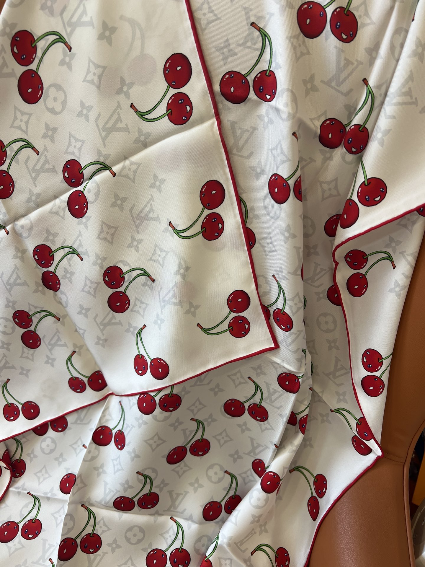 Lv xTM Cerise Silk Square Scarf