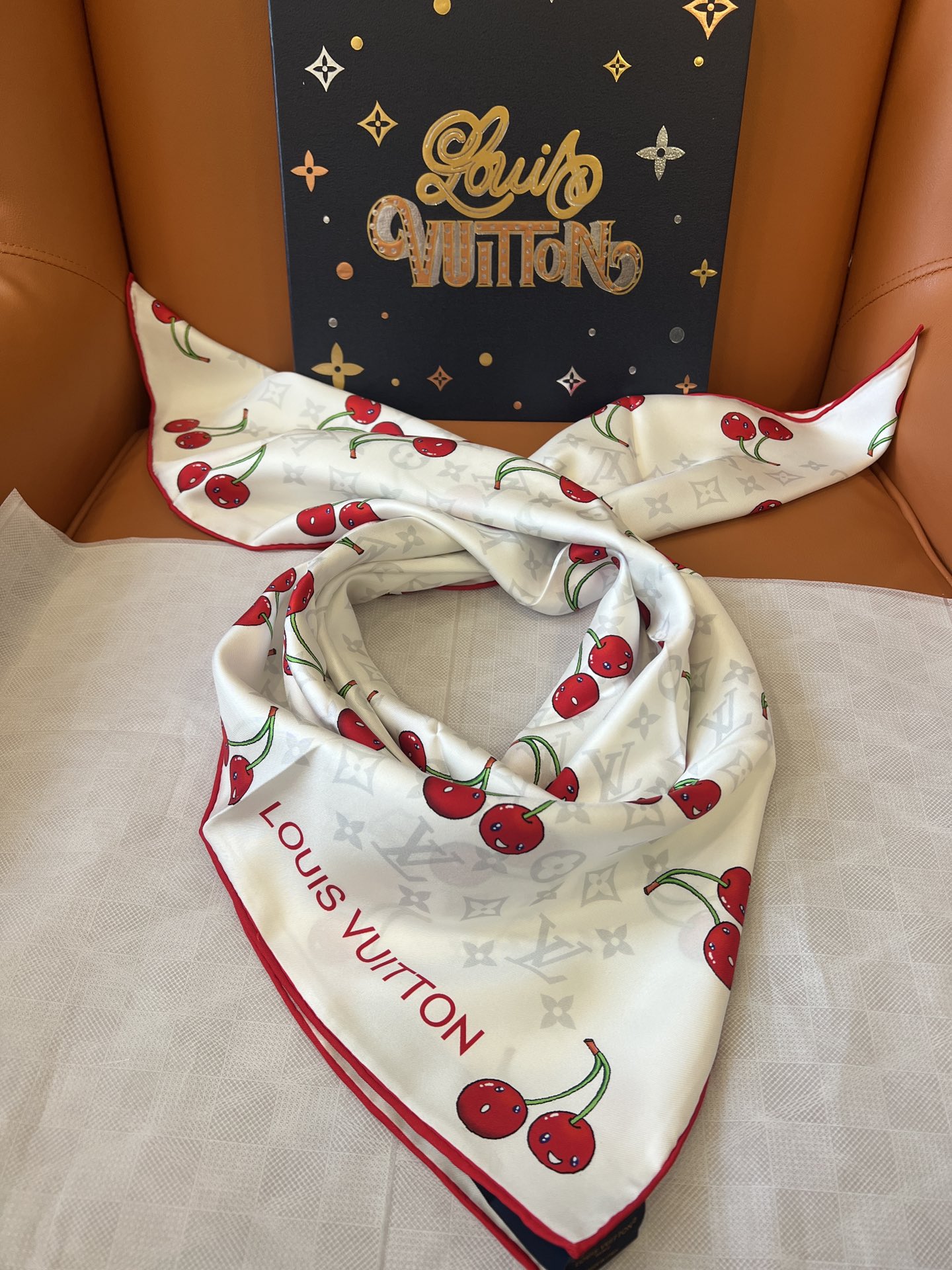 Lv xTM Cerise Silk Square Scarf