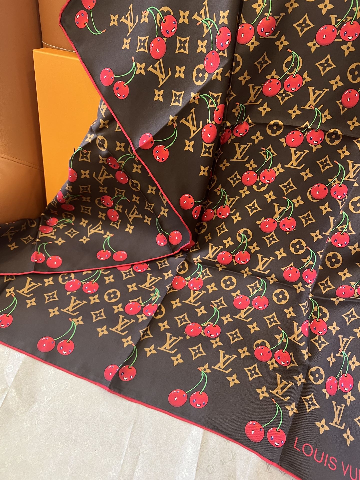 Lv xTM Cerise Silk Square Scarf