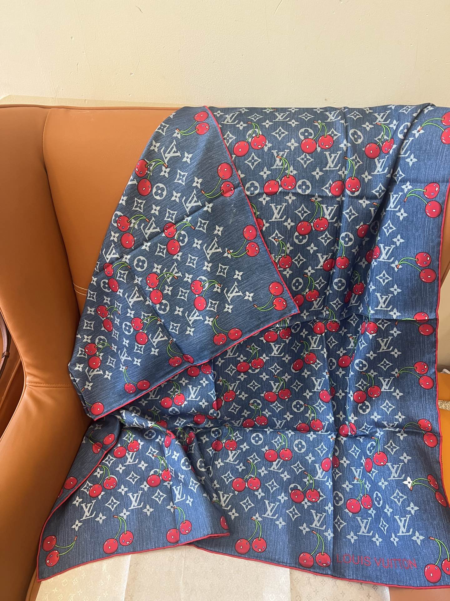 Lv xTM Cerise Silk Square Scarf