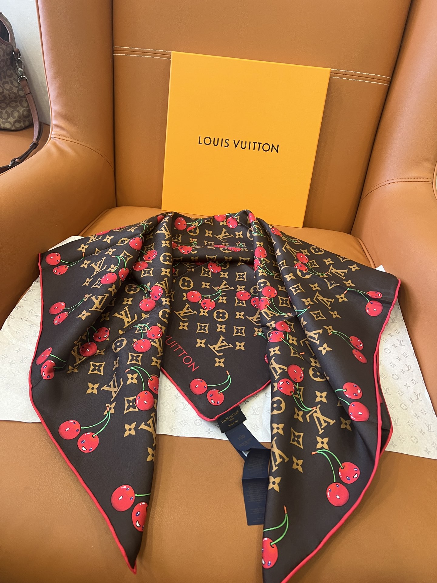 Lv xTM Cerise Silk Square Scarf