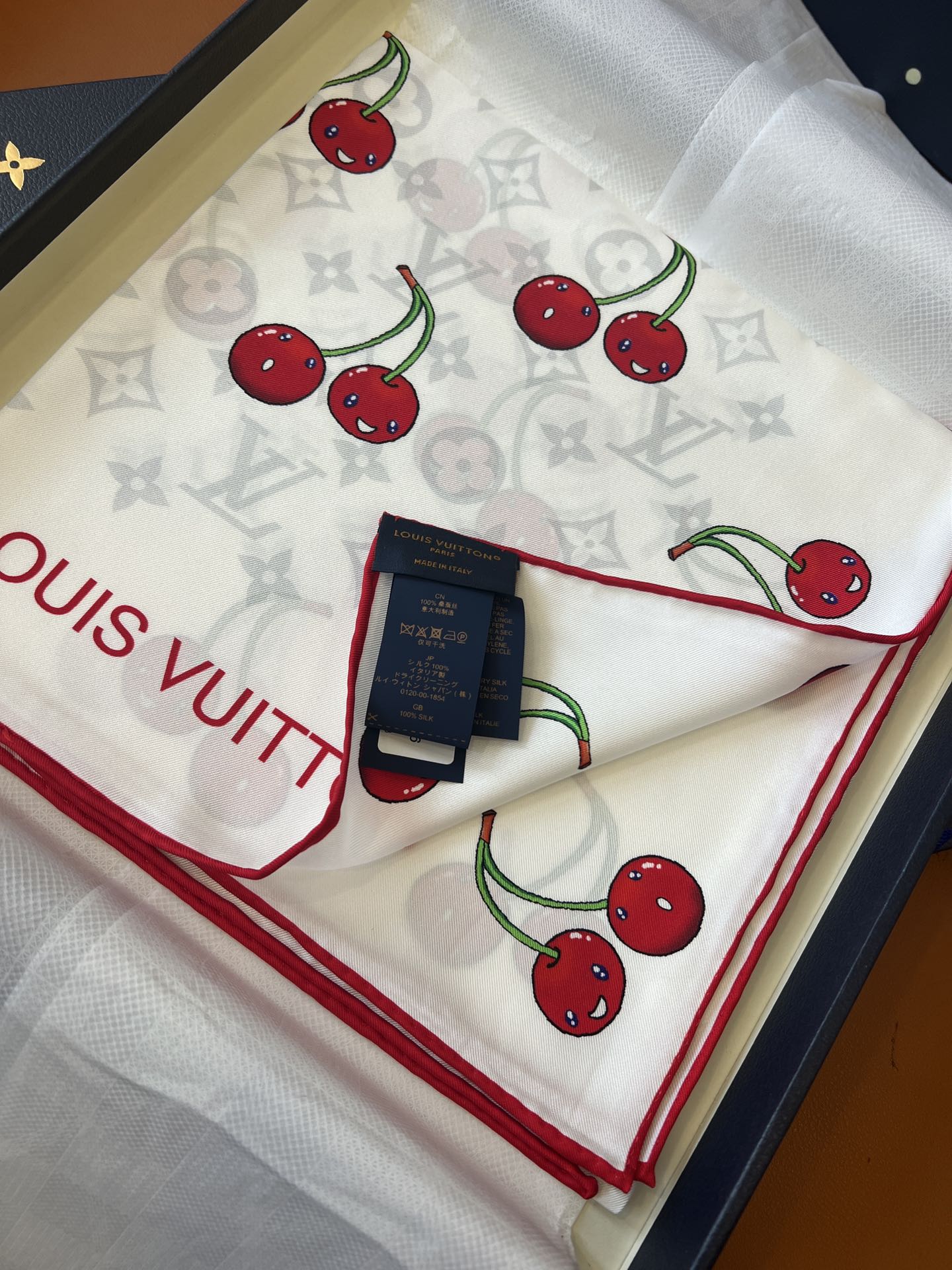 Lv xTM Cerise Silk Square Scarf