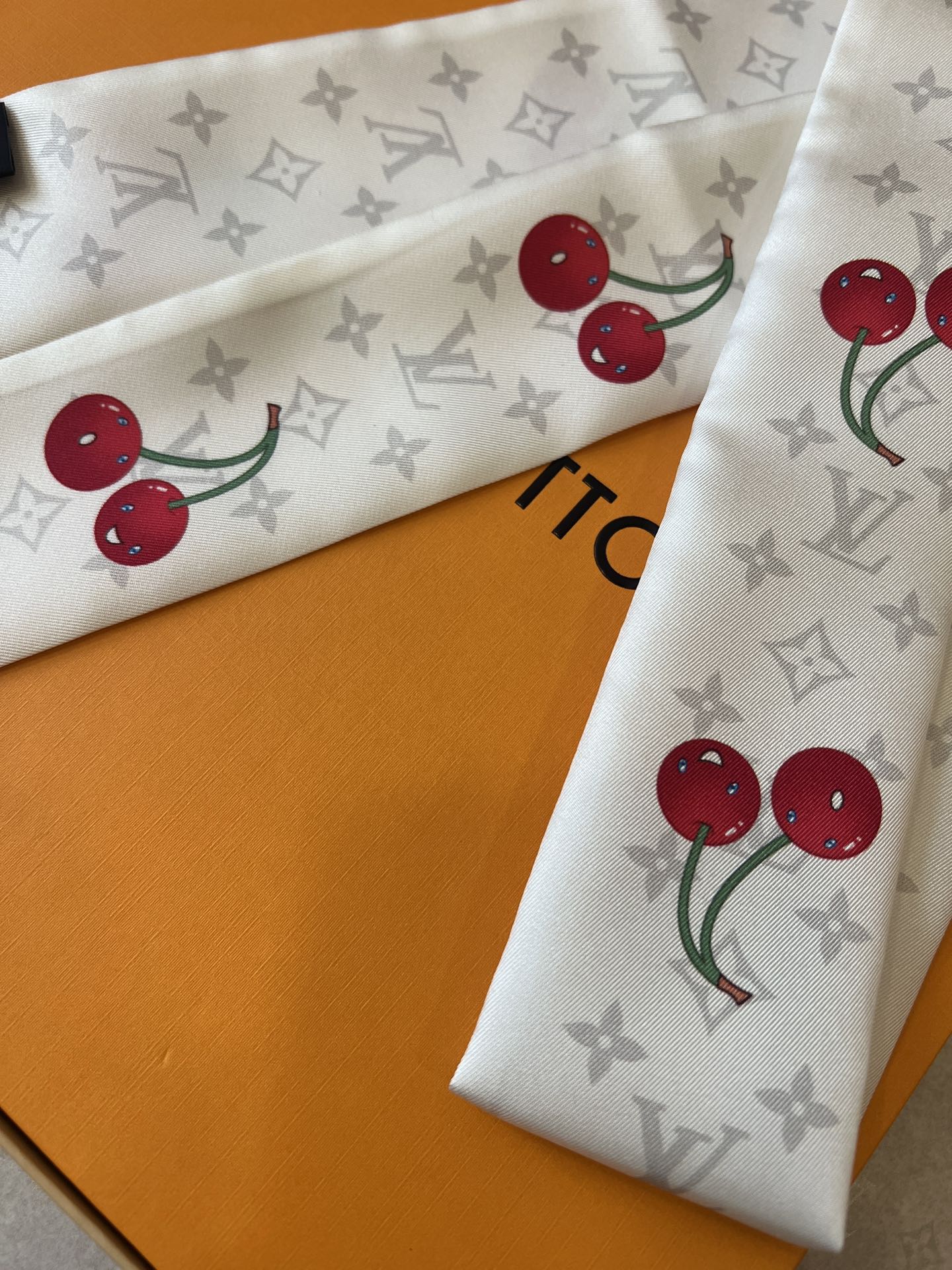 Lv x TM Denim Cerise Silk Hair Scarf