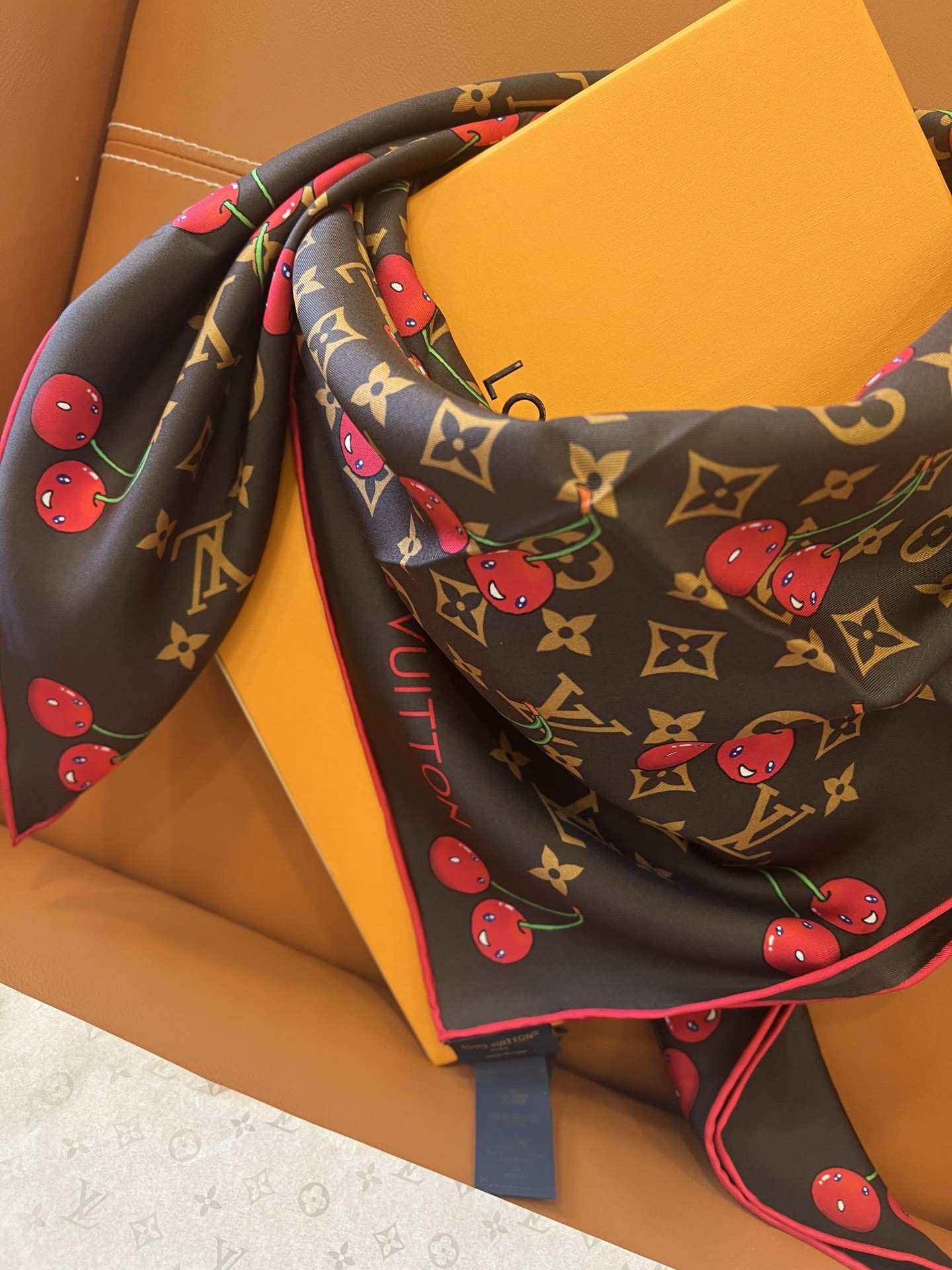 Lv xTM Cerise Silk Square Scarf
