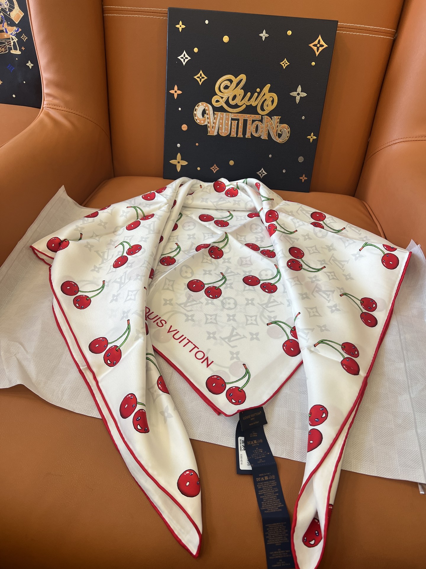 Lv xTM Cerise Silk Square Scarf