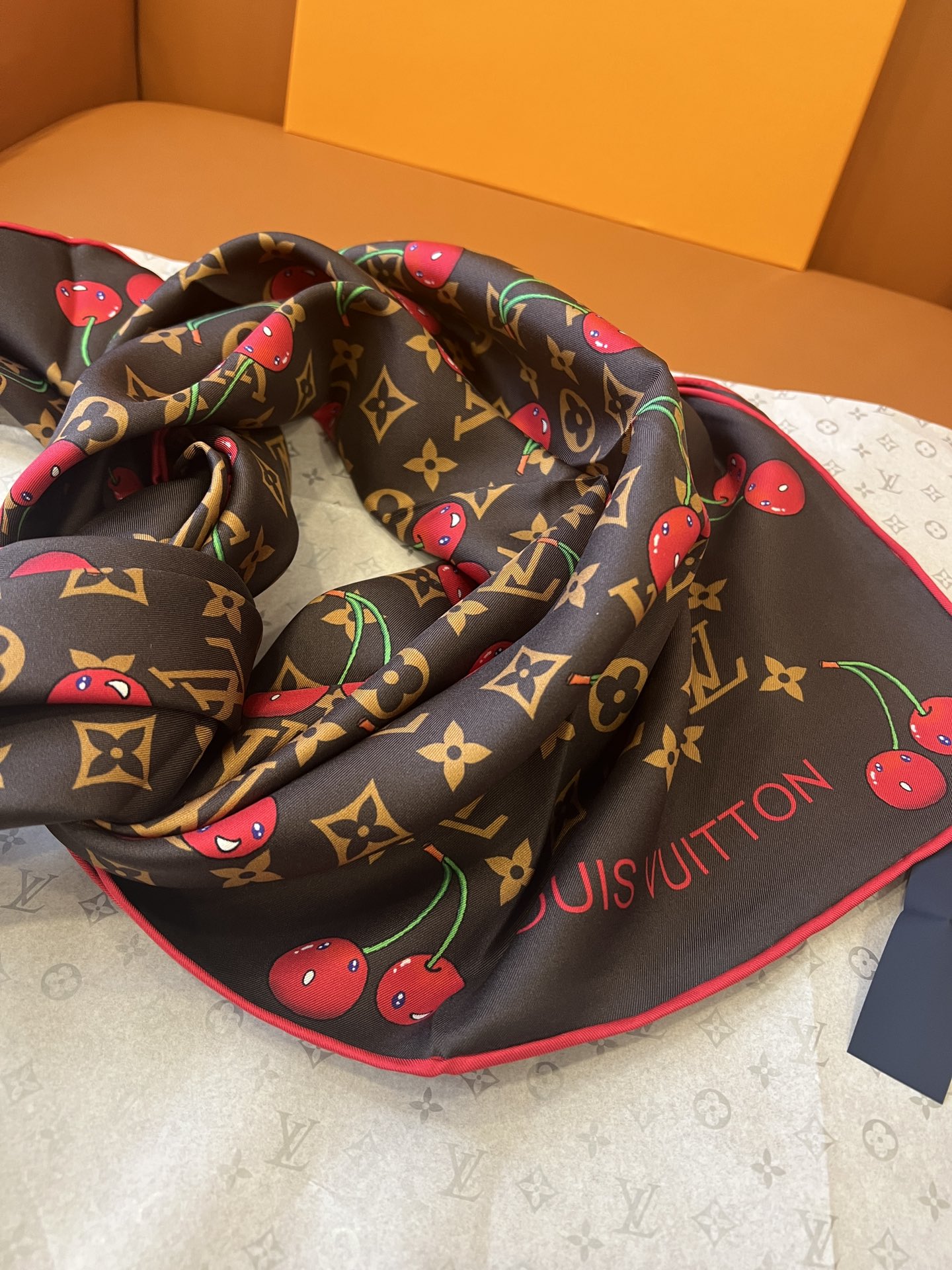 Lv xTM Cerise Silk Square Scarf