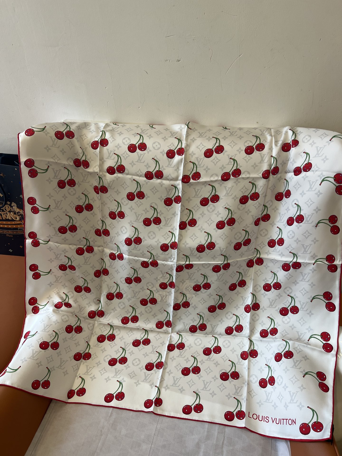 Lv xTM Cerise Silk Square Scarf