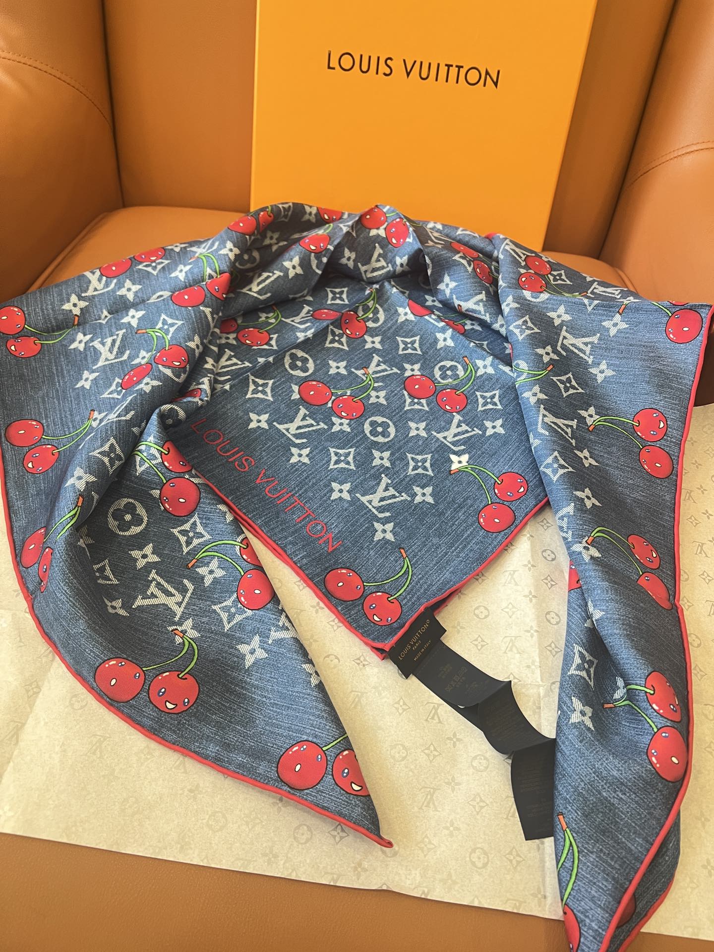 Lv xTM Cerise Silk Square Scarf