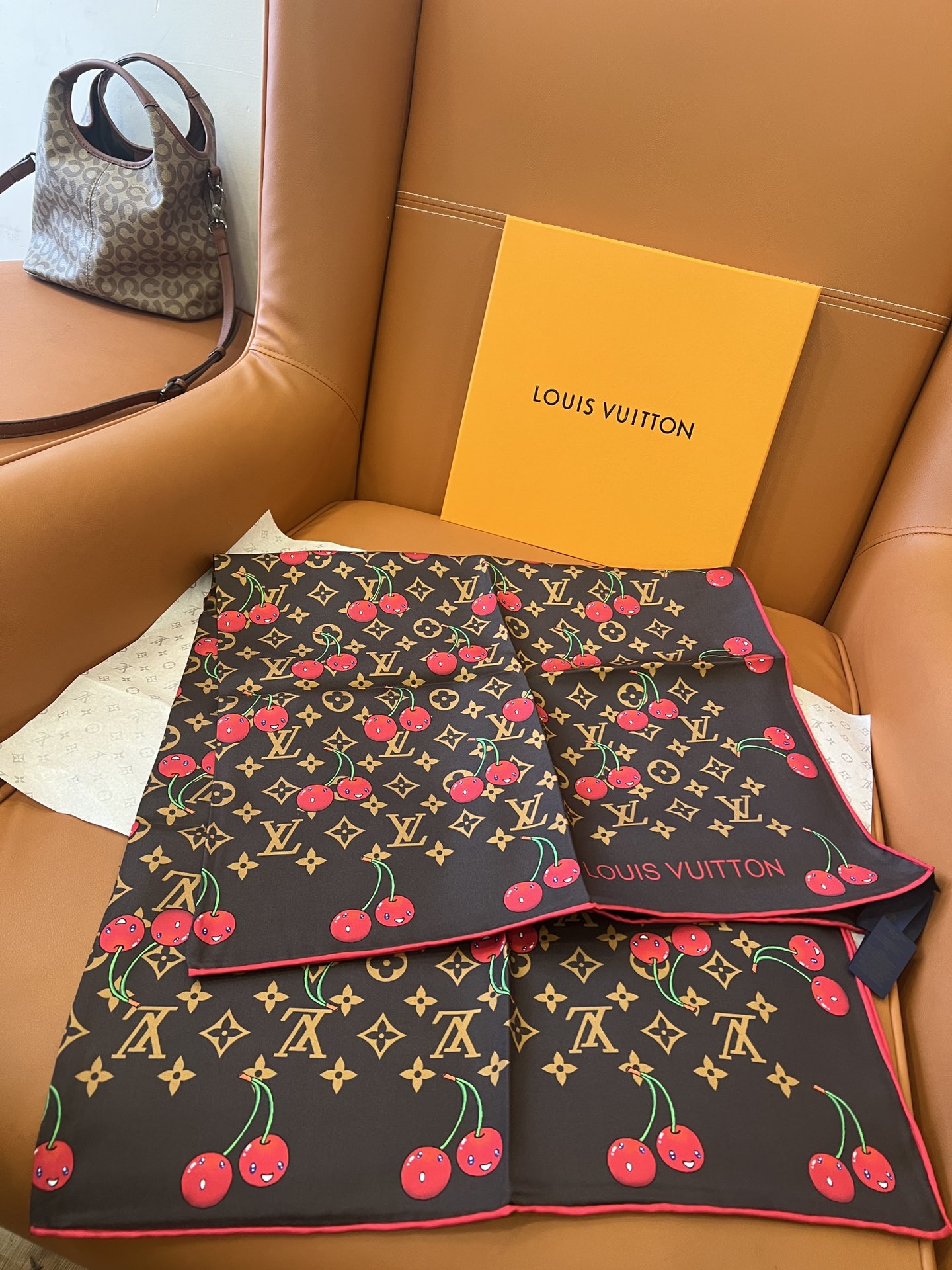 Lv xTM Cerise Silk Square Scarf
