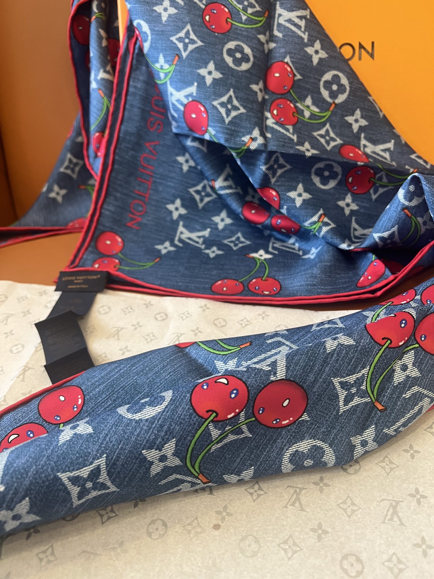 Lv xTM Cerise Silk Square Scarf