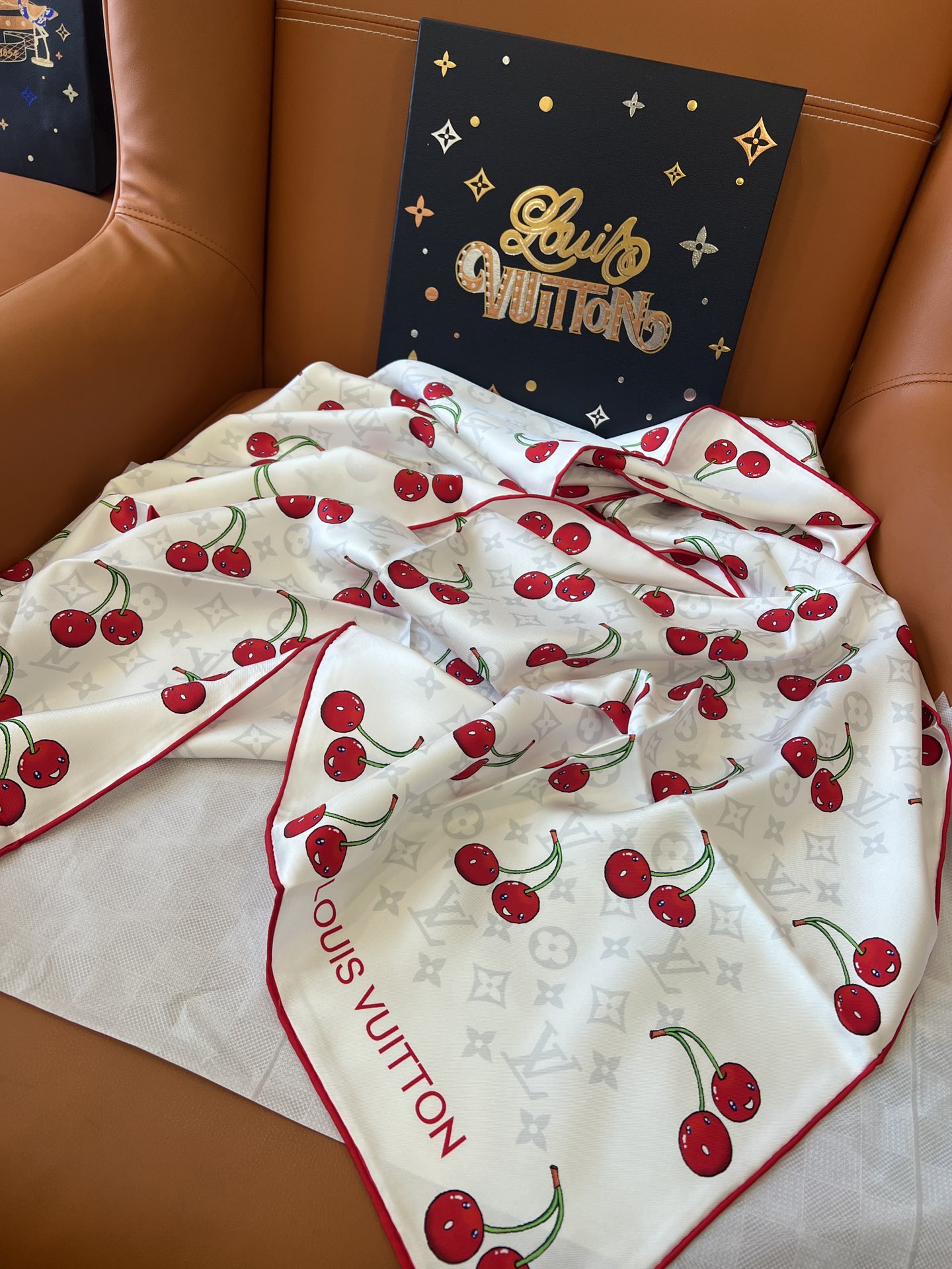 Lv xTM Cerise Silk Square Scarf